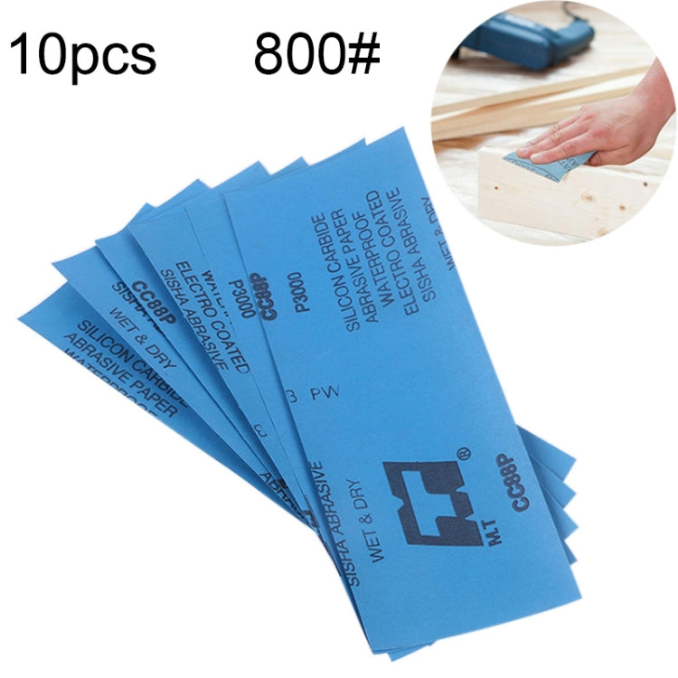 Blue 800-grit wet/dry polishing sandpaper sheets, 10-pack set
