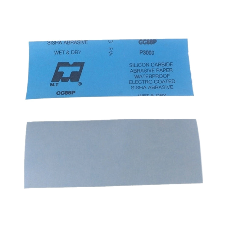 Blue wet/dry abrasive sandpaper sheets with printed silicon carbide and grit text