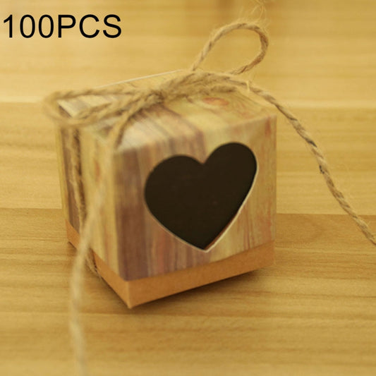 Wood grain heart-shaped sugar box with black heart cutout and twine handle
