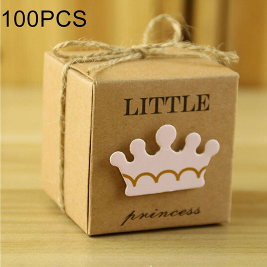 Kraft favor box with rope handle, princess crown graphic and 'LITTLE princess'.
