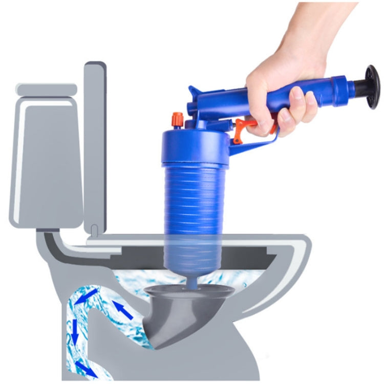 Blue pneumatic drain blaster tool with ribbed air cylinder and black nozzle