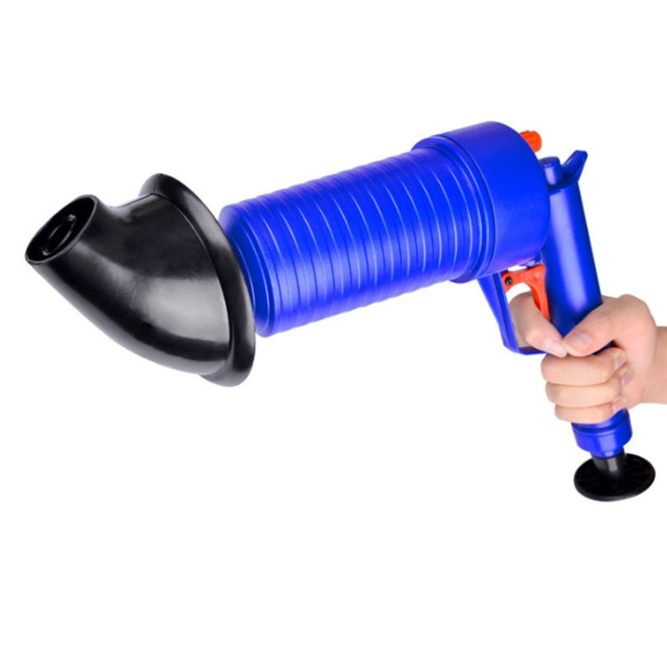 Handheld blue air pressure drain blaster with black suction nozzle