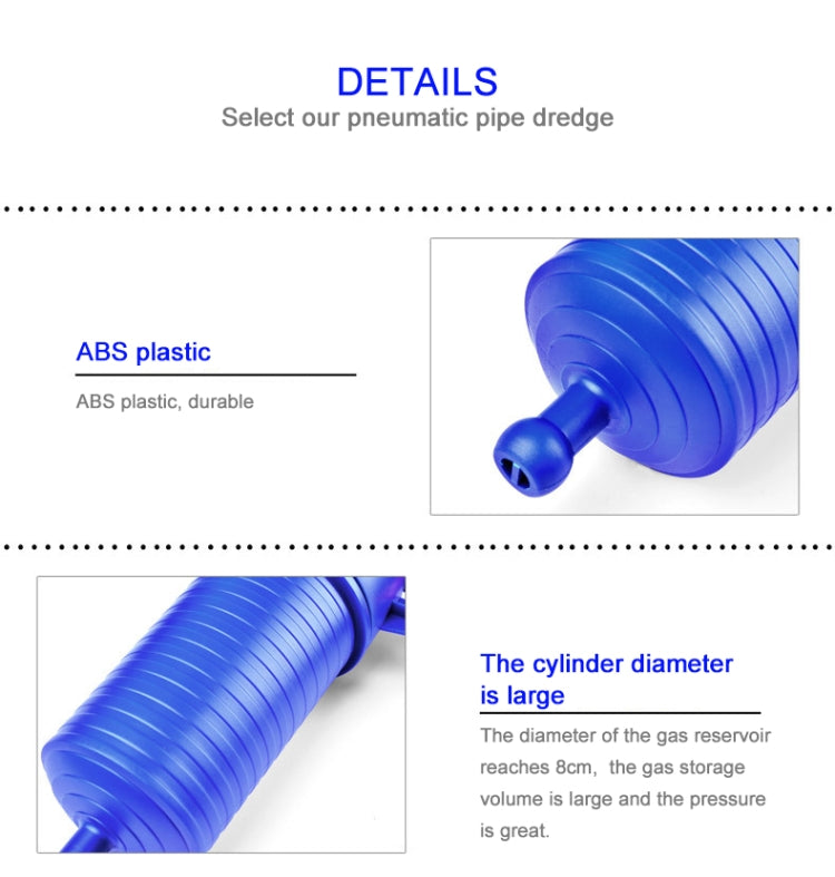 Blue ABS plastic pneumatic drain blaster with ribbed cylinder and nozzle