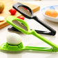 Green and black egg slicers set with ridged blades and cradle base