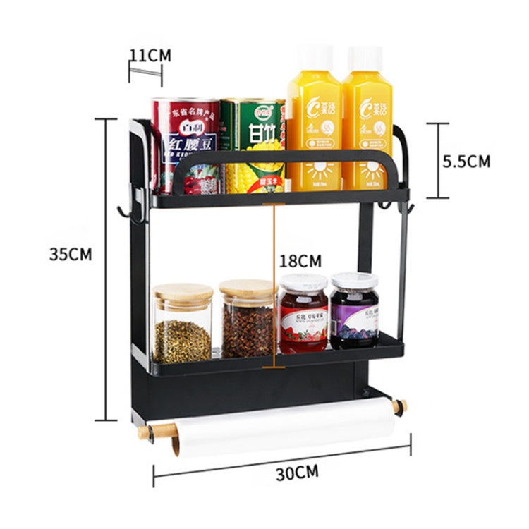 Black double-layer magnetic storage rack with size details: 30cm wide, 35cm high