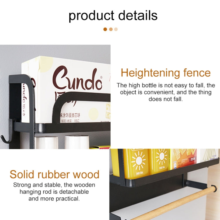 Double-layer rack close-up with raised fence and secure paper towel holder