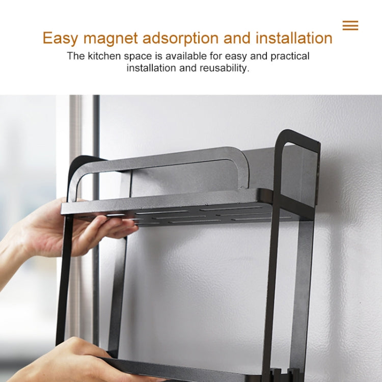 Double-layer magnetic rack with handle bars for easy mounting on a refrigerator