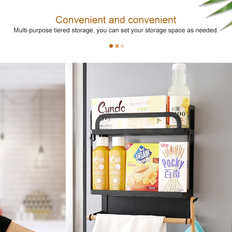 Double-layer magnetic storage rack with bottles, boxes, and hanging paper towel holder
