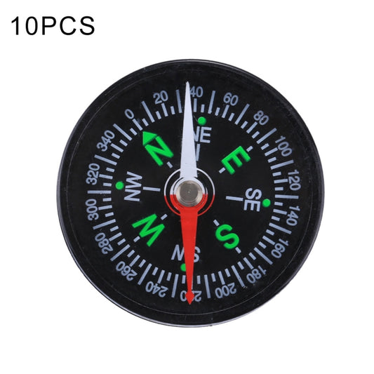 40mm plastic compass with black face, green markings, red north needle