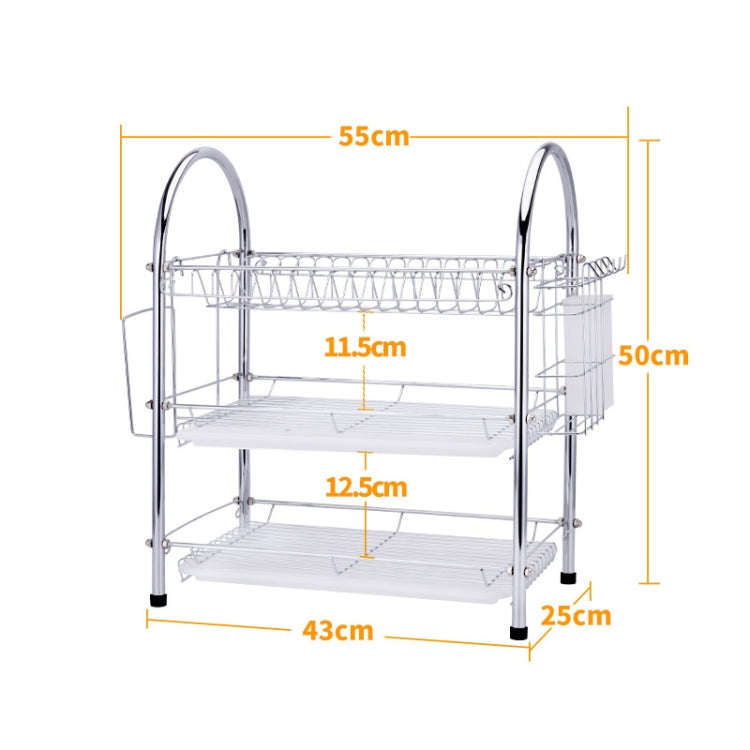 Three-layer dish rack, 55cm wide arched top with three wire shelves and hooks