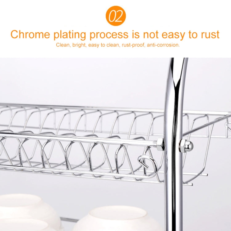 Chrome-plated dish rack wire shelf with utensil hooks along the side rail