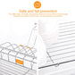 Chrome dish rack with raised safety edge and utensil hooks on front bar
