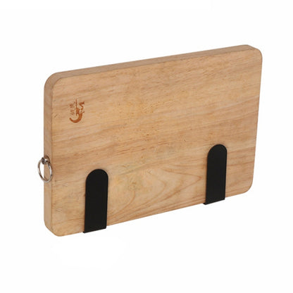 Wall-mounted chopping block holder with light wood panel and two black slots