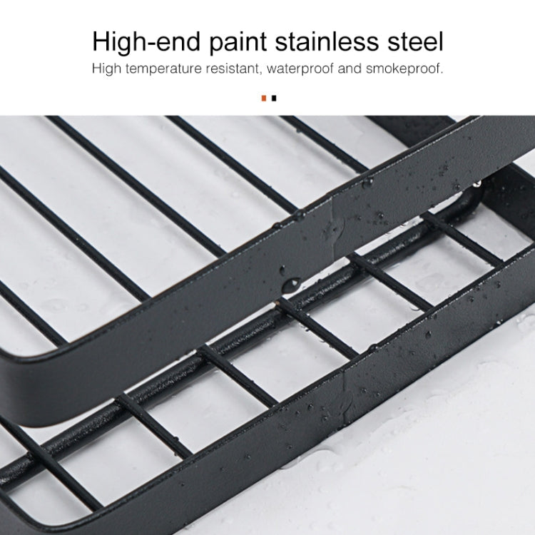Black metal rack bar with grid design and water droplets