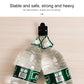 Wall-mounted storage holder with black mounting piece holding two green-labeled bottles