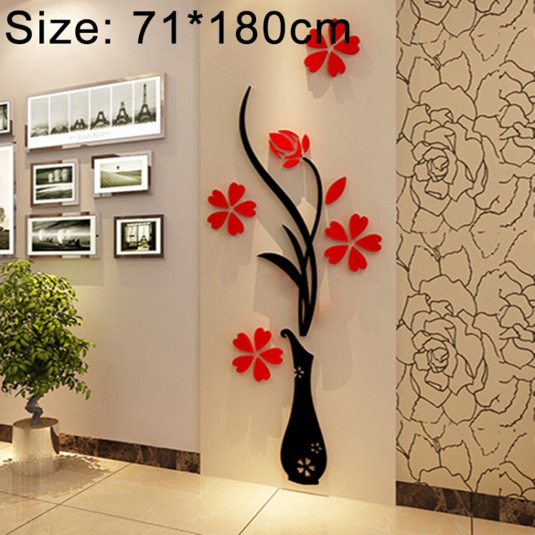 3D acrylic wall sticker showing black vase silhouette with red blossom flowers