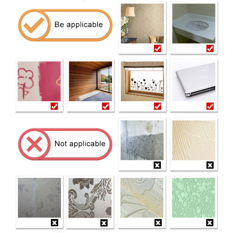 Applicability guide graphic with check marks for suitable surfaces and X marks for others