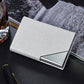 White textured card holder wallet with silver metal frame for ID and credit cards