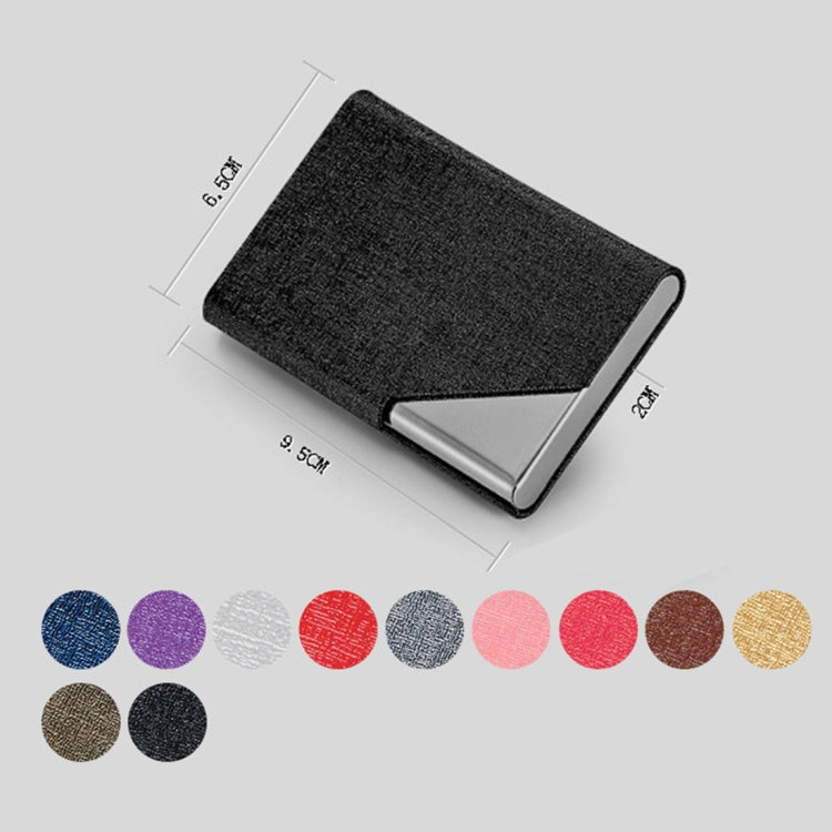 Black textured card holder wallet with silver metal card frame, slim fold design