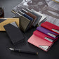 Textured card holder wallets in assorted colors with silver metal frames for credit cards