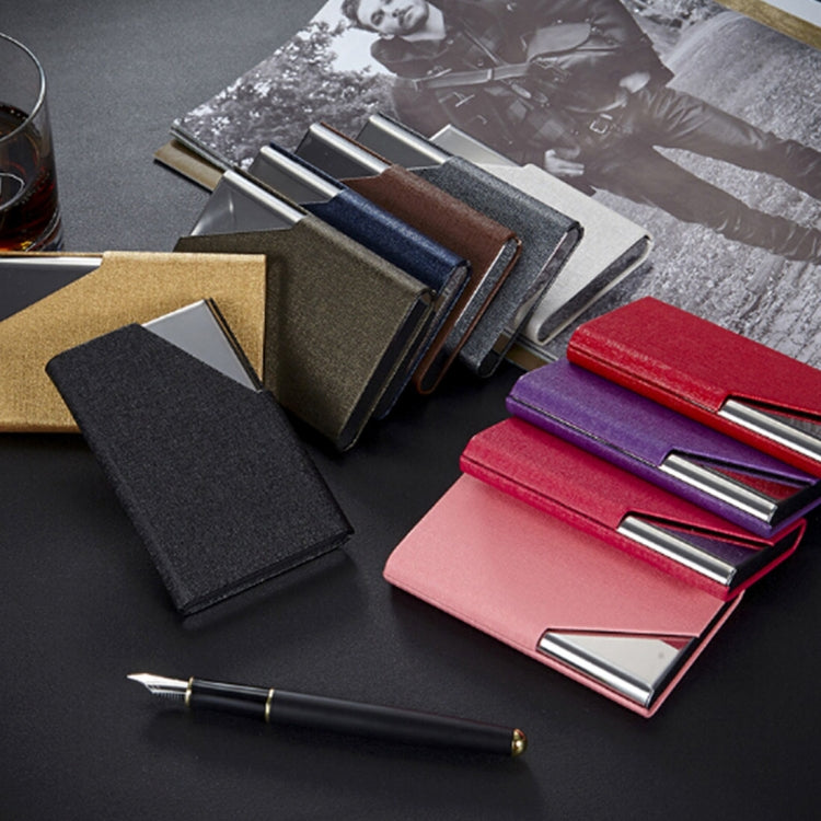 Textured card holder wallets in assorted colors with silver metal frames for credit cards
