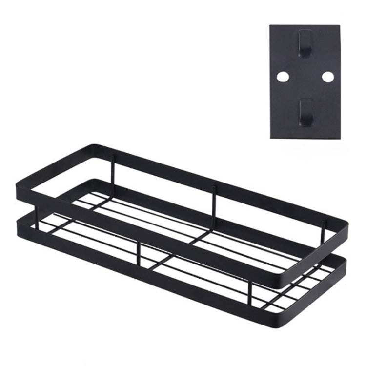Black two-tier wire wall rack with rectangular frame and upright support posts