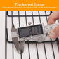 Black wire rack with thick frame bars, close-up measurement on the grid