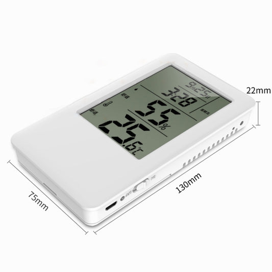 Compact indoor thermometer hygrometer with angled display and bottom port