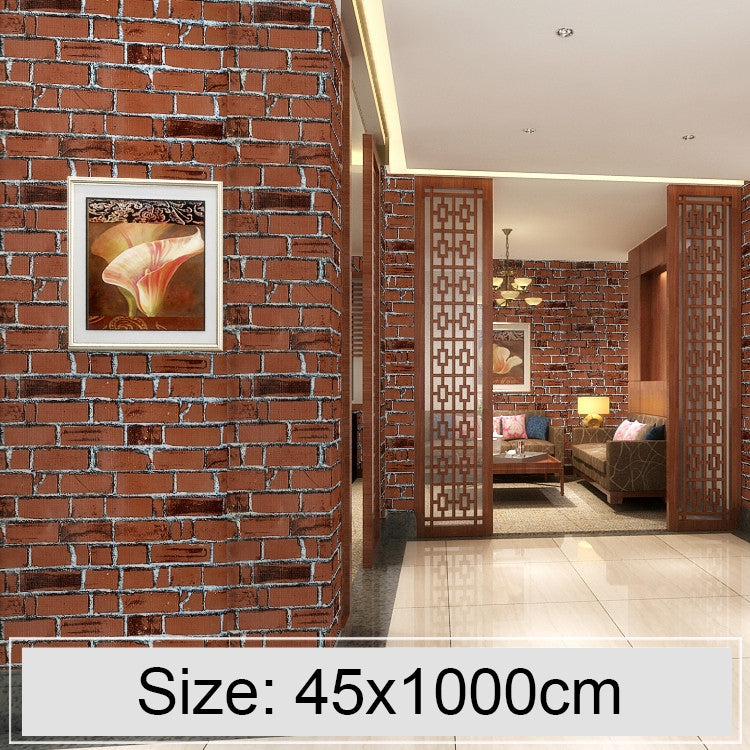 Coffee brick 3D brick-pattern wallpaper sticker roll on red-brown wall