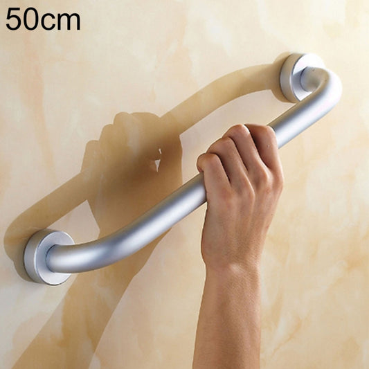 Bathroom safety grab bar armrest with rounded silver handrail and wall mount plates
