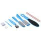 8-in-1 foot callus remover tool set arranged with blue handles and foot file pads