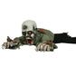 Creeping zombie ghost costume with white skull mask, yellow eyes, green-gray robe