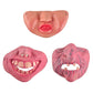 Pink clown latex half-face masks with teeth, including sinister grin and open-mouthed faces