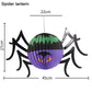 Spider paper lantern with green web top and purple body, black legs, orange face
