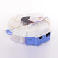 Electric rotary fly catcher with blue housing and white cover, top rotor shown from side angle.
