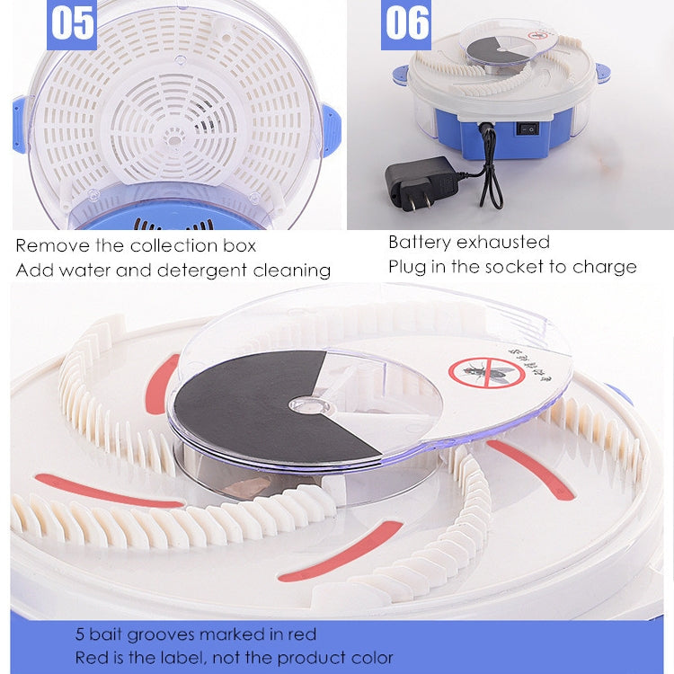 Electric rotary fly catcher with removable collection box; white grille with black central rotor plate.