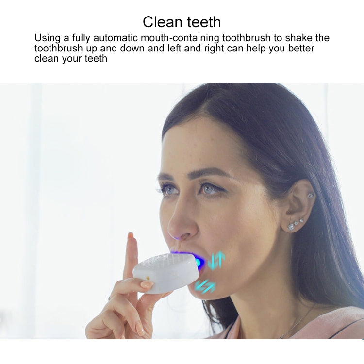 Electric automatic toothbrush with mouth-cleaning head, held to the mouth
