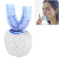 Electric automatic toothbrush base with U-shaped blue bristle head and power button