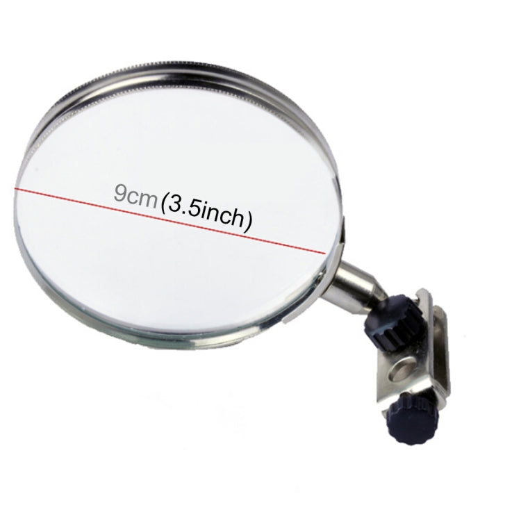 90 mm magnifying lens with black knob mount on metal bracket
