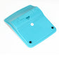 Solar calculator back with teal plastic cover, speaker holes, and flip-out stand
