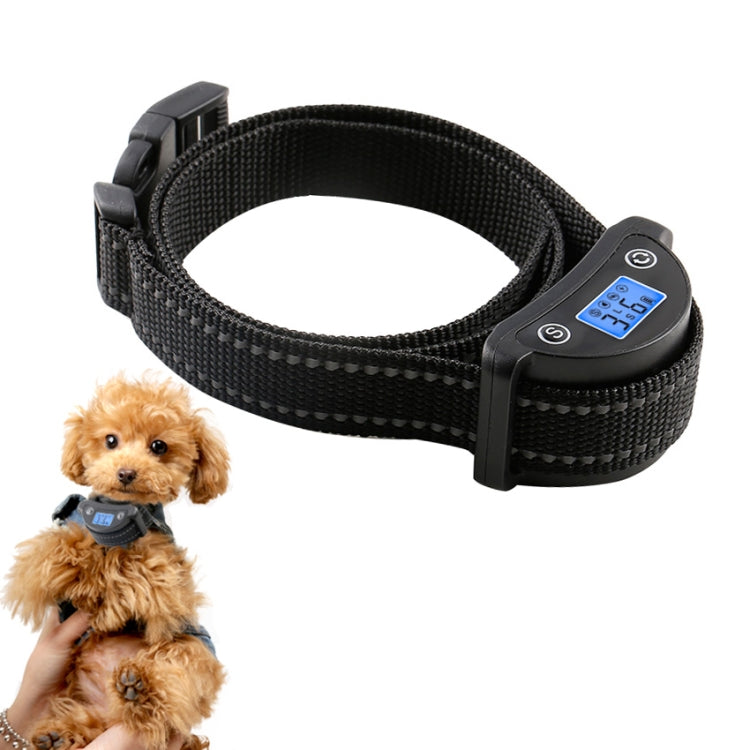 Black woven anti-barking dog training collar with LCD remote control unit