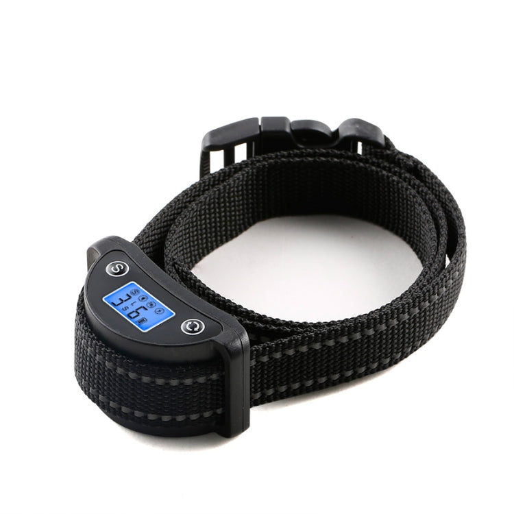 Black woven dog training collar with LCD display remote control module