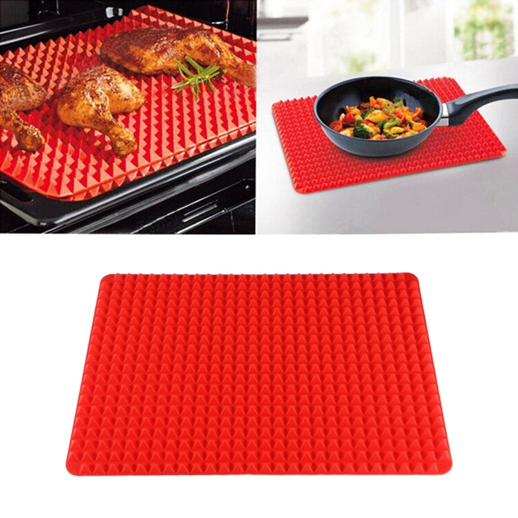 Red silicone food pad with textured diamond pattern, rectangular