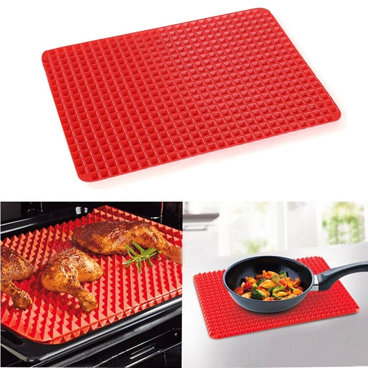 Red silicone food pad with raised diamond pattern, rectangular