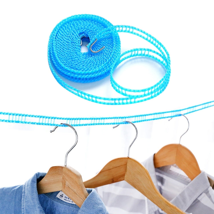 Blue windproof clothesline rope with spool and two metal S hooks