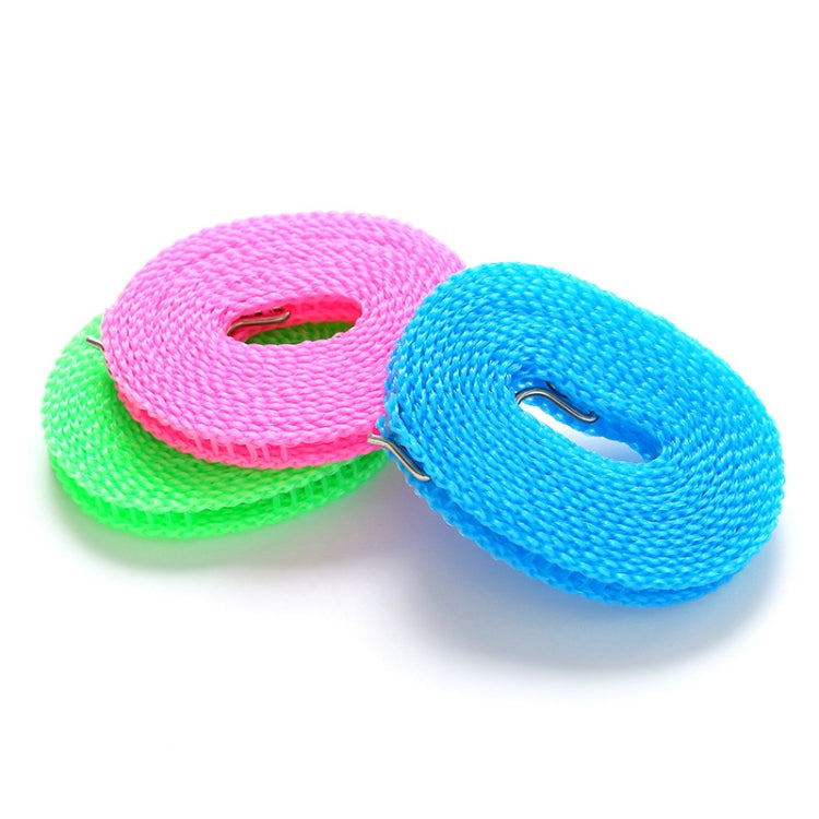 Set of windproof clothesline ropes: pink, green, and blue with hooks