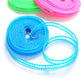 Blue braided clothesline rope spool with metal S hook and loose line
