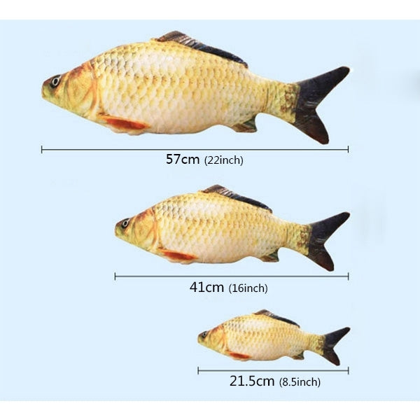 Fish-shaped plush scratching toy size guide: 57cm, 41cm, 21.5cm