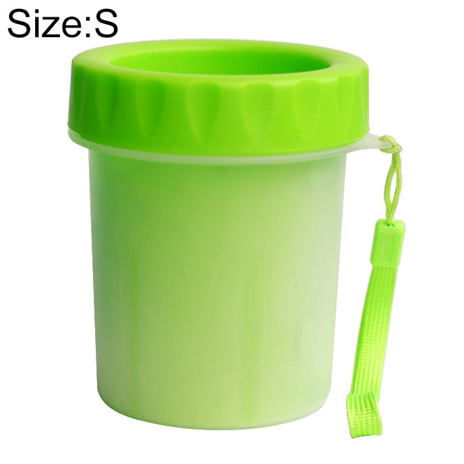 Green pet footbath cleaning cup with lid and rope strap, size S