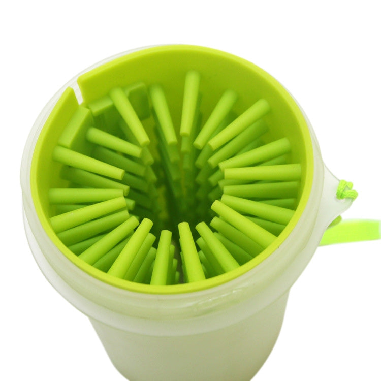 Green pet foot cleaning cup with removable silicone bristle insert